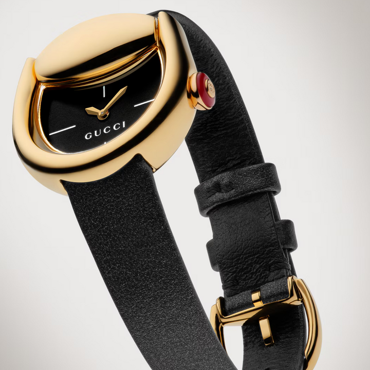 Horsebit Black Leather Strap Watch