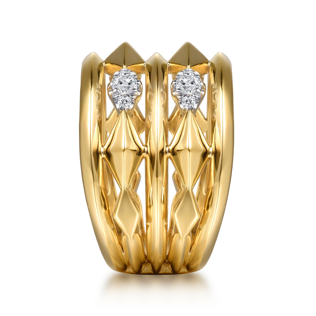 14K White Yellow Gold Diamond Rhombus Easy Stackable Ring