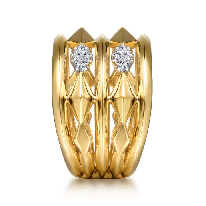 14K White Yellow Gold Diamond Rhombus Easy Stackable Ring