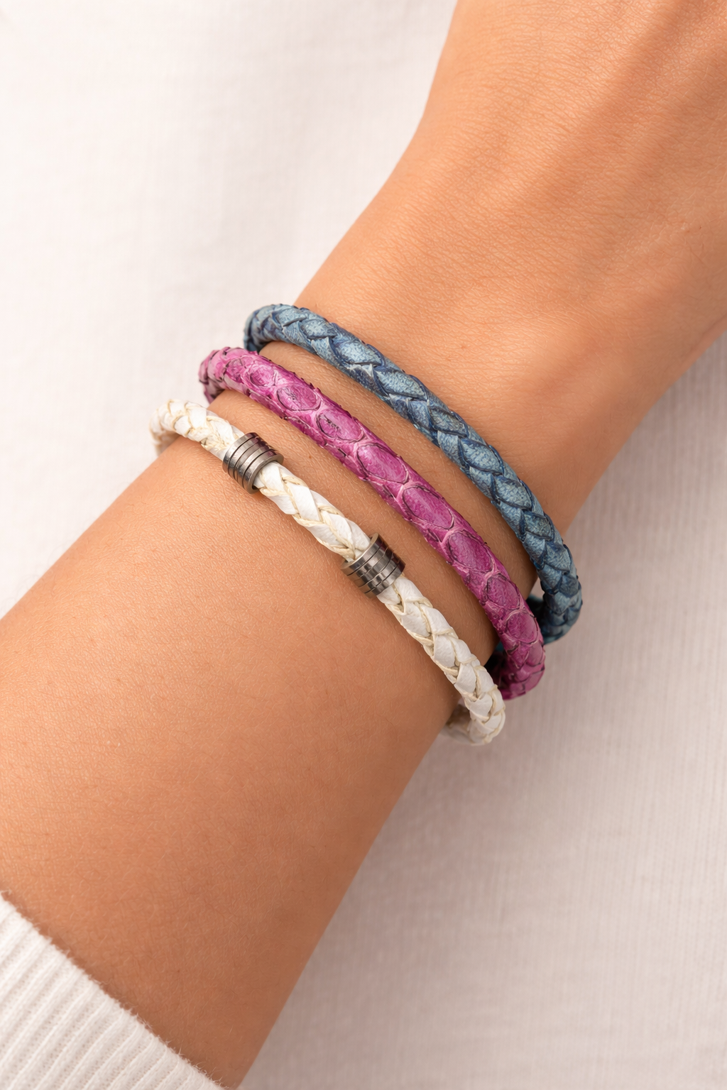 Pink Leather Bracelet with Silver Detail