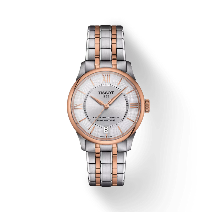 Chemin Des Tourelles Powermatic Stainless Steel and Rose Gold PVD with Silver Dial34MM Watch