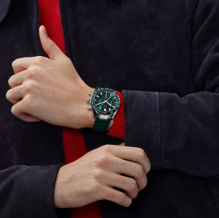 Carrera Chronograph Green Rubber Strap 44MM Watch