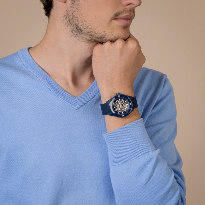 Captain Cook High Tech Ceramic Skeleton Blue 43MM Watch