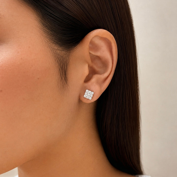 Square White Gold Stud Earrings