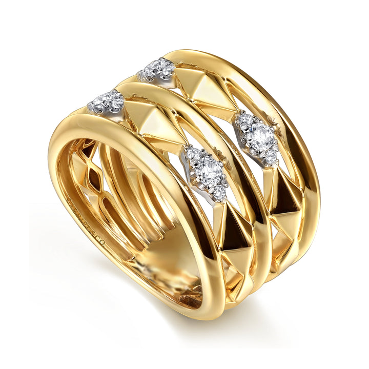 14K White Yellow Gold Diamond Rhombus Easy Stackable Ring
