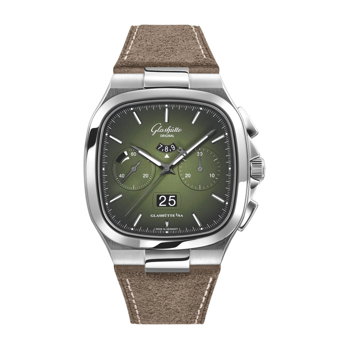 Seventies Chronograph Panorama Date Watch, Green Dial 40MM