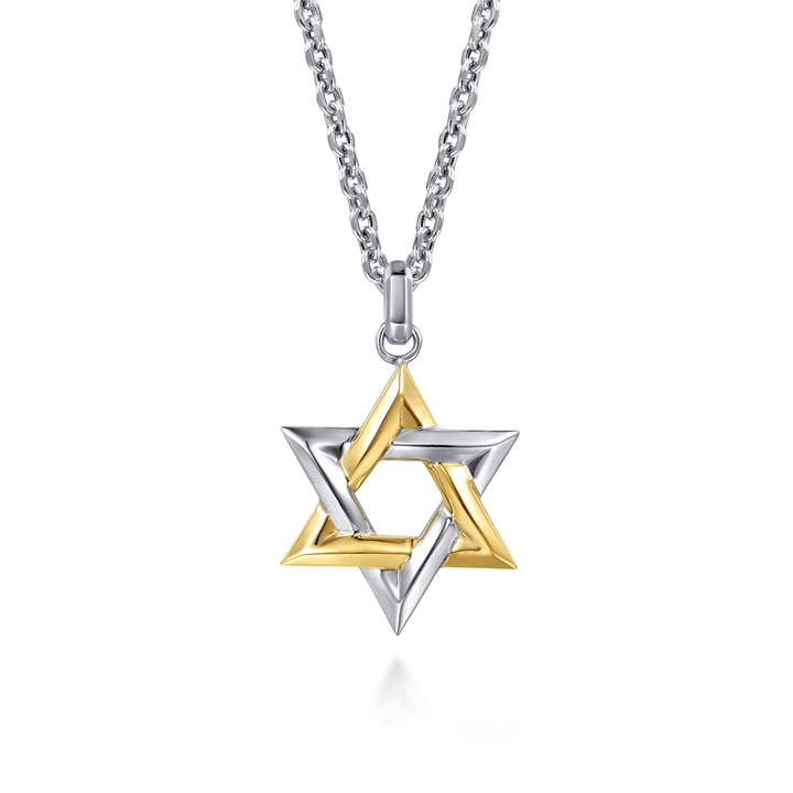 Silver and Yellow Gold Star of David Pendant