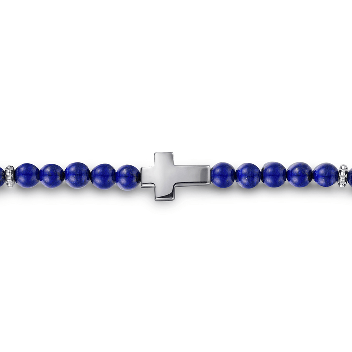 Silver Cross Bracelet Lapis Beads