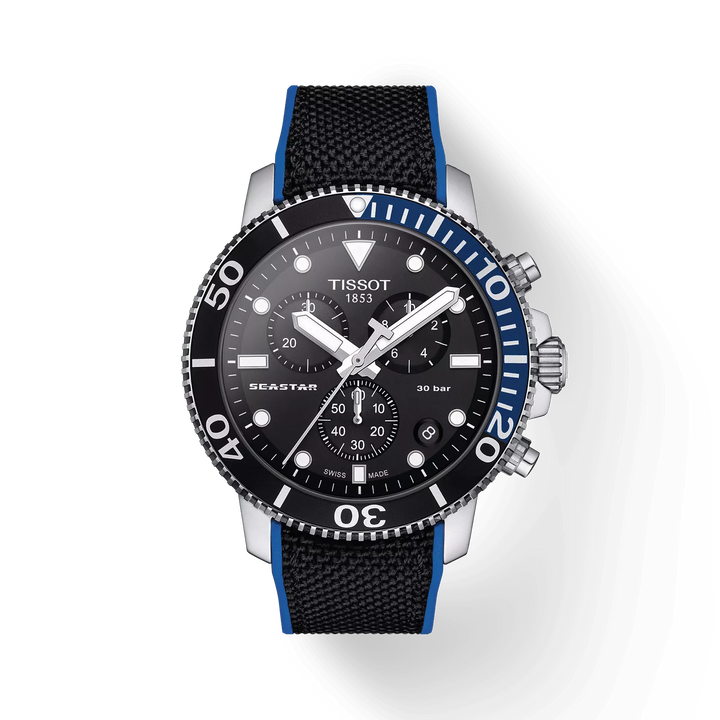 Seastar 1000 Chronograph 45.5MM Black and Blue Bezel Watch