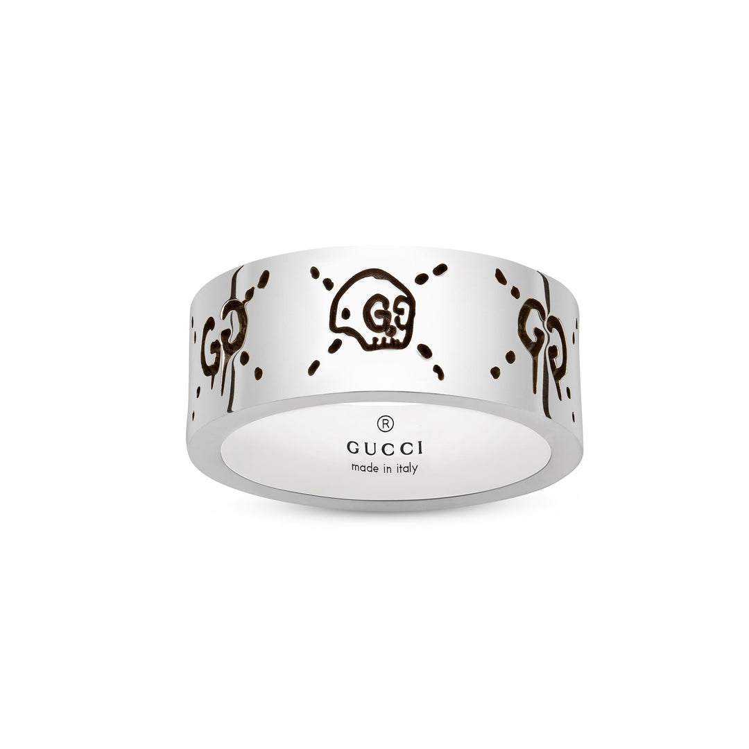 YBC455318001020|GUCCI |GHOST |9mm Rhodium Plated SIlver Ring; Size 9