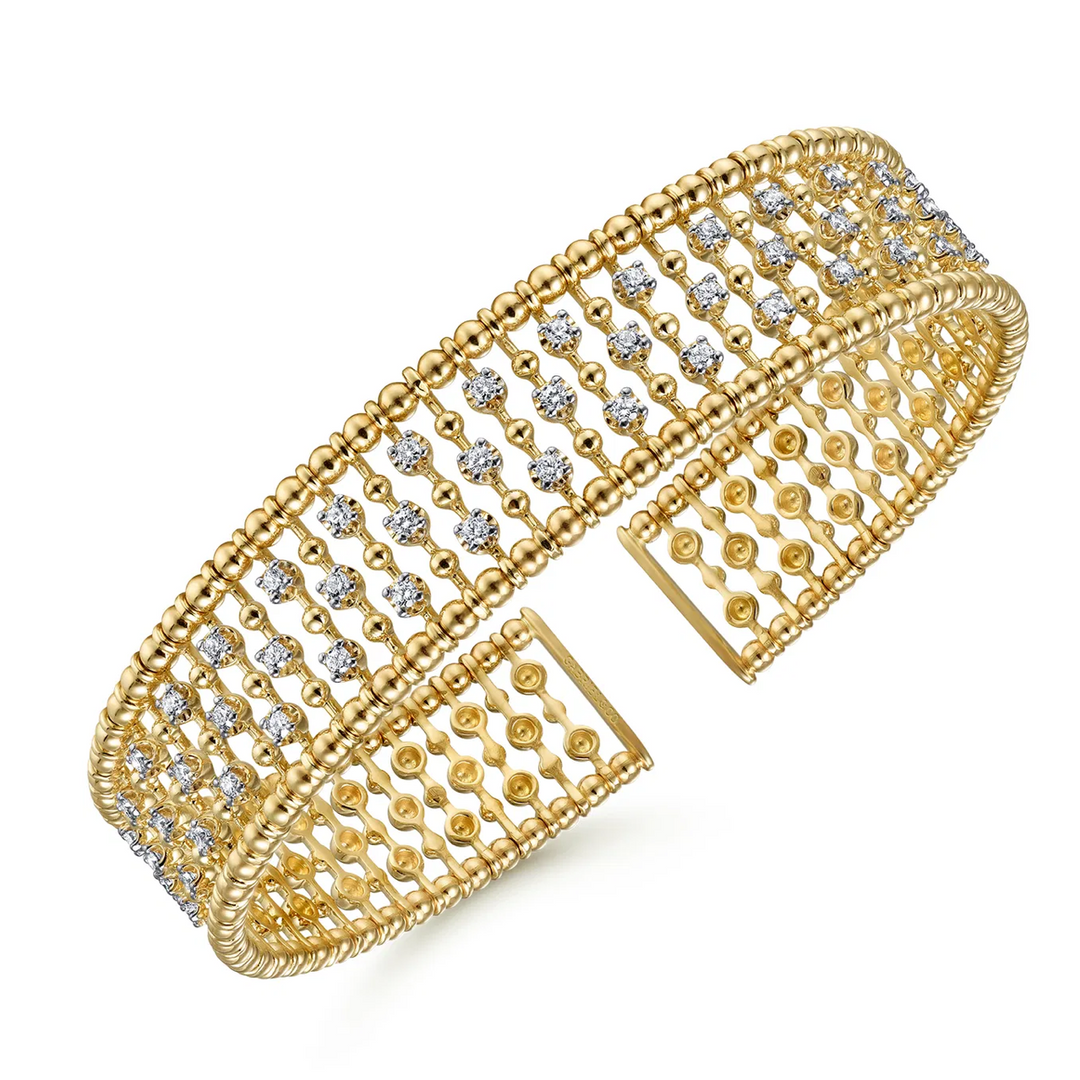 14K Yellow Gold Wide Diamond Cage Cuff Bracelet