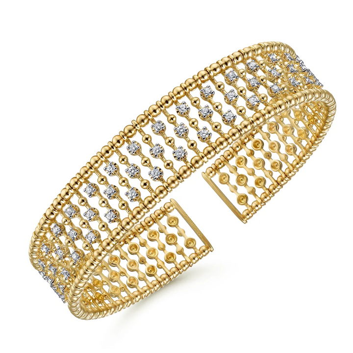 14K Yellow Gold Wide Diamond Cage Cuff Bracelet