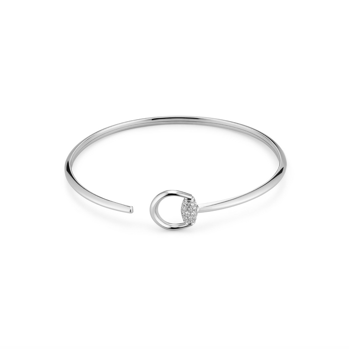 Horsebit Demi Pave White Gold Bangle