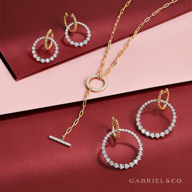Circle Diamond Huggie Drop Earrings