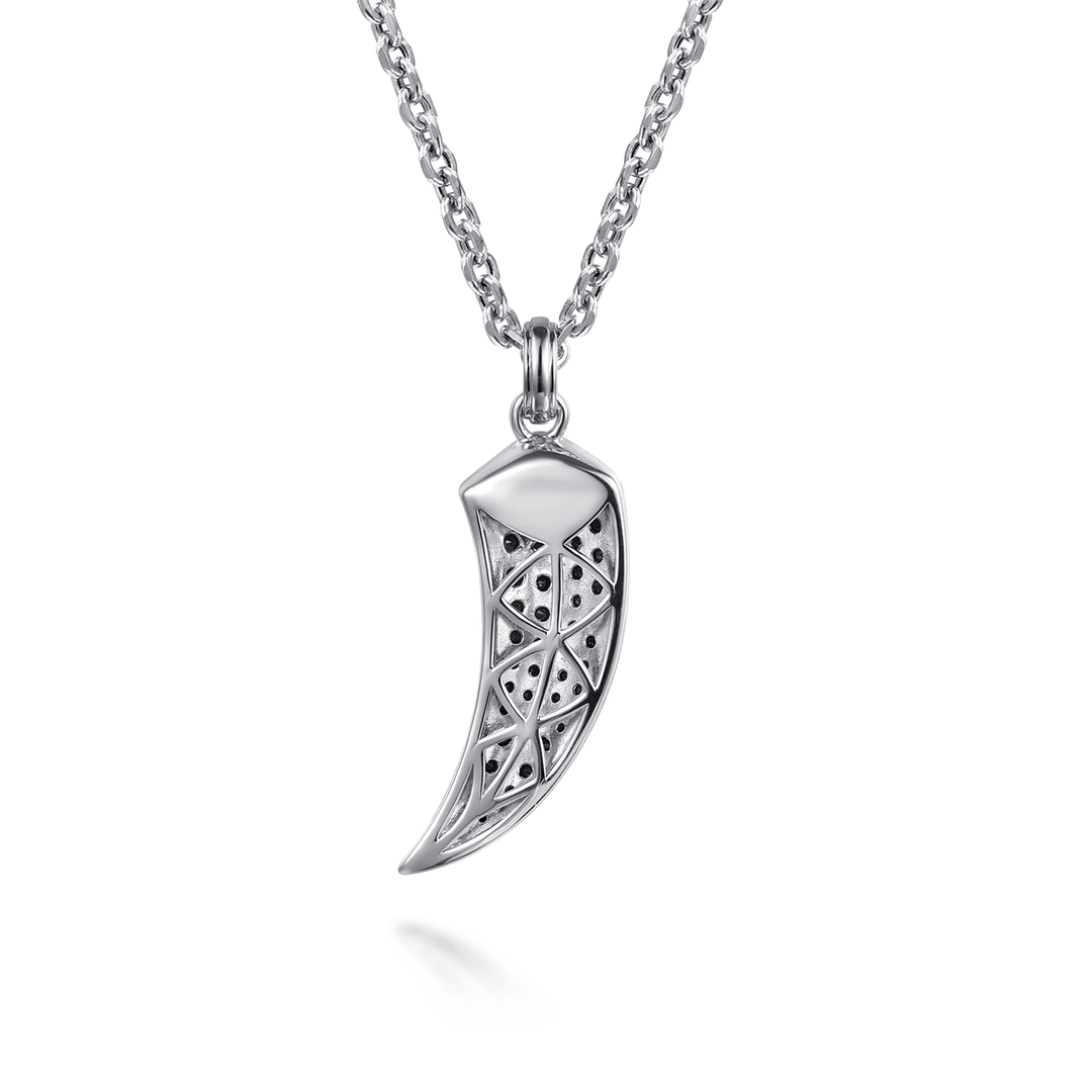 Silver Black Spinel Horn Pendant Necklace
