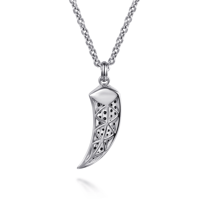 Silver Black Spinel Horn Pendant Necklace