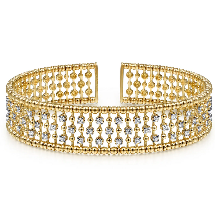14K Yellow Gold Wide Diamond Cage Cuff Bracelet