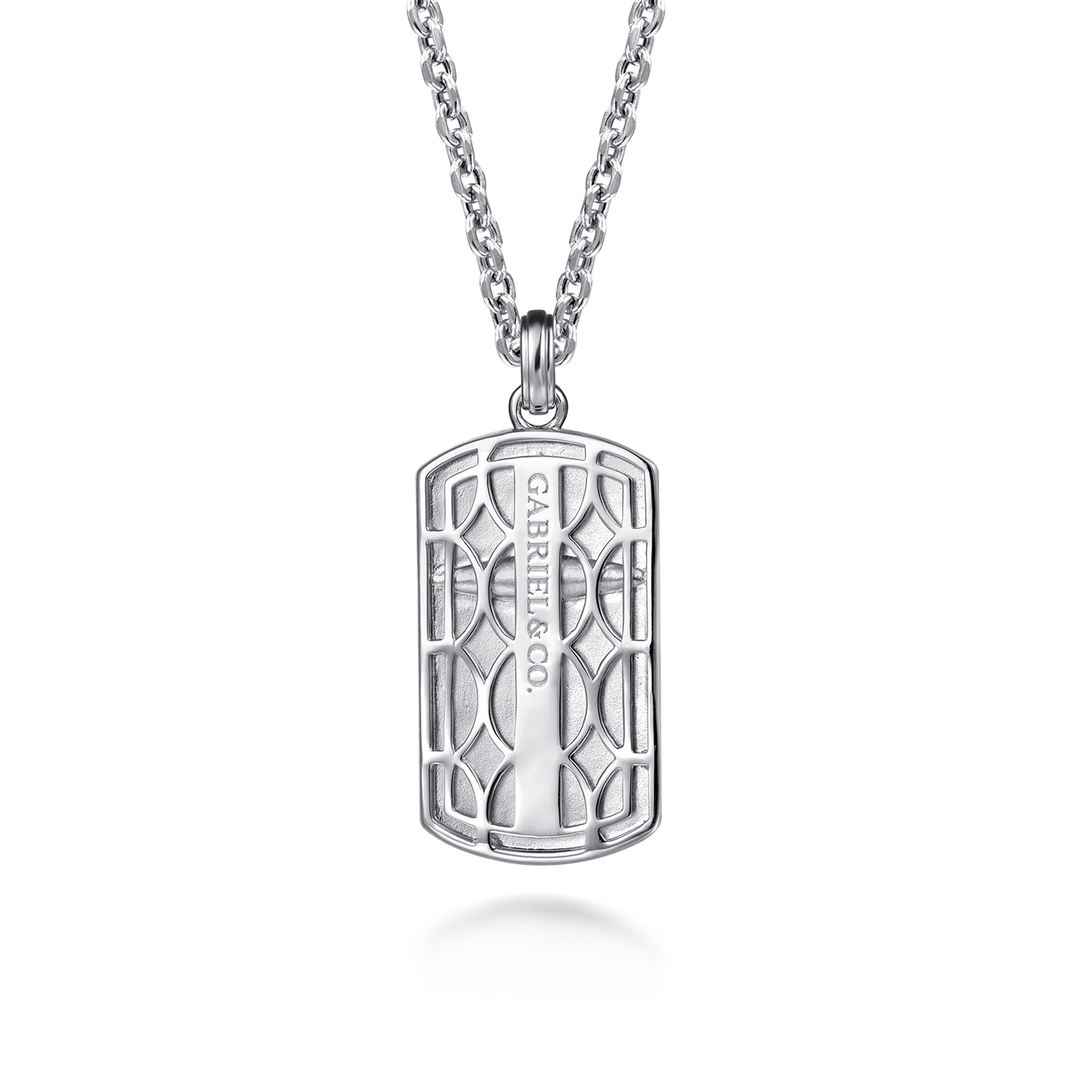 Silver Cross Dog Tag Pendant Necklace