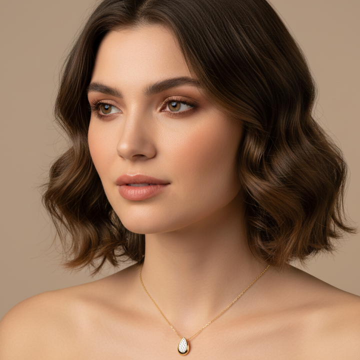 Pave Teardrop Yellow Gold Necklace