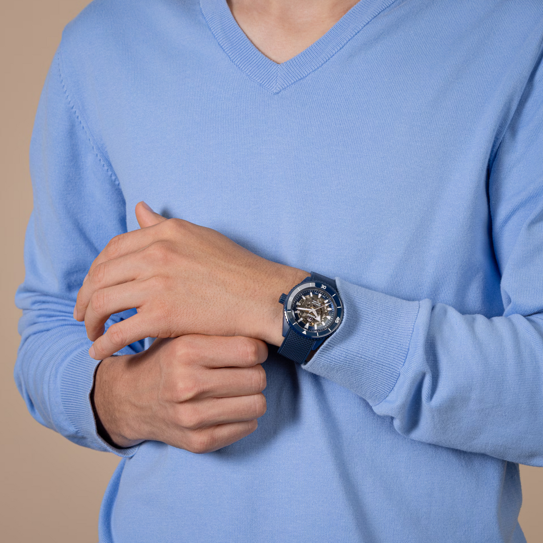 Captain Cook High Tech Ceramic Skeleton Blue 43MM Watch