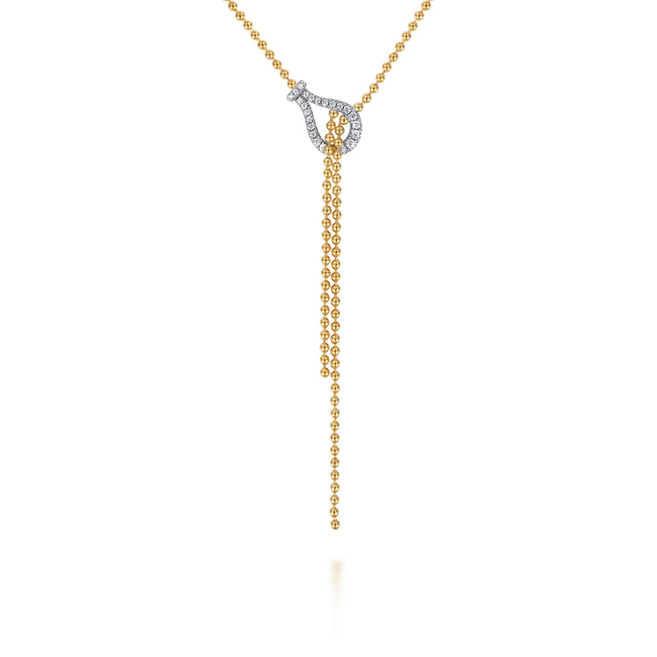 14K White Yellow Gold Bujukan and Diamond Stirrup Y Necklace
