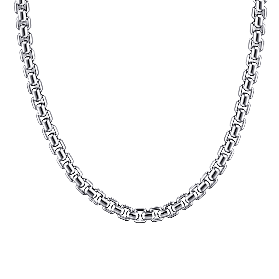 Silver Men's Solid Round Box Chain Necklace