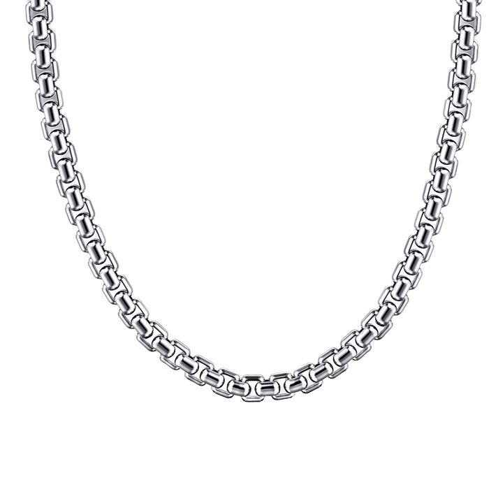 Silver Men's Solid Round Box Chain Necklace
