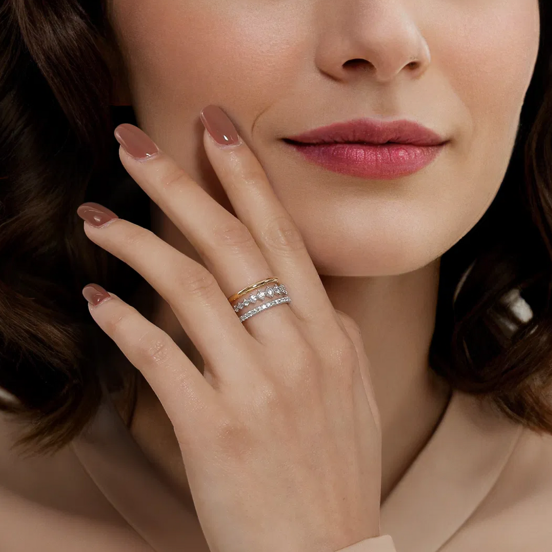 14K White Yellow Gold Graduating Diamond Easy Stackable Ring