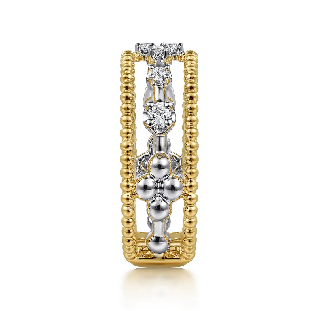 14K White and Yellow Gold Bujukan Diamond Easy Stackable Ladies Ring