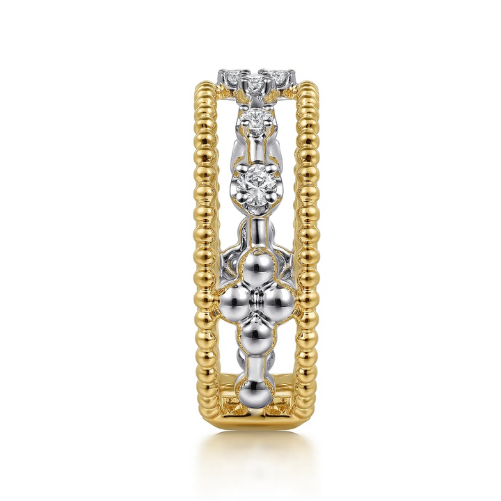 14K White and Yellow Gold Bujukan Diamond Easy Stackable Ladies Ring