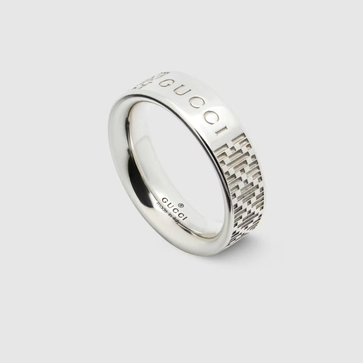 Diamante Pattern Silver 6MM Ring
