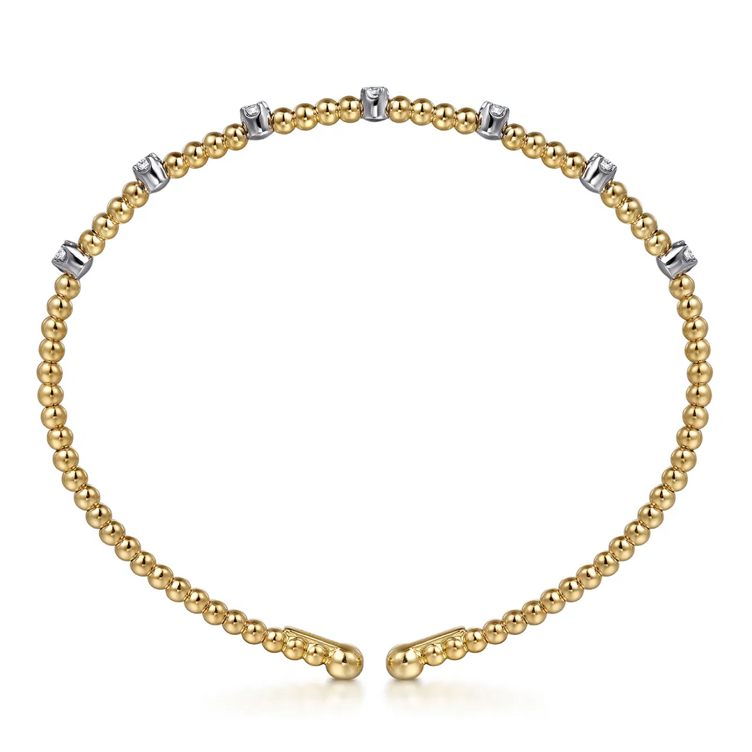 14K White-Yellow Gold Bujukan Diamond Stations Bangle