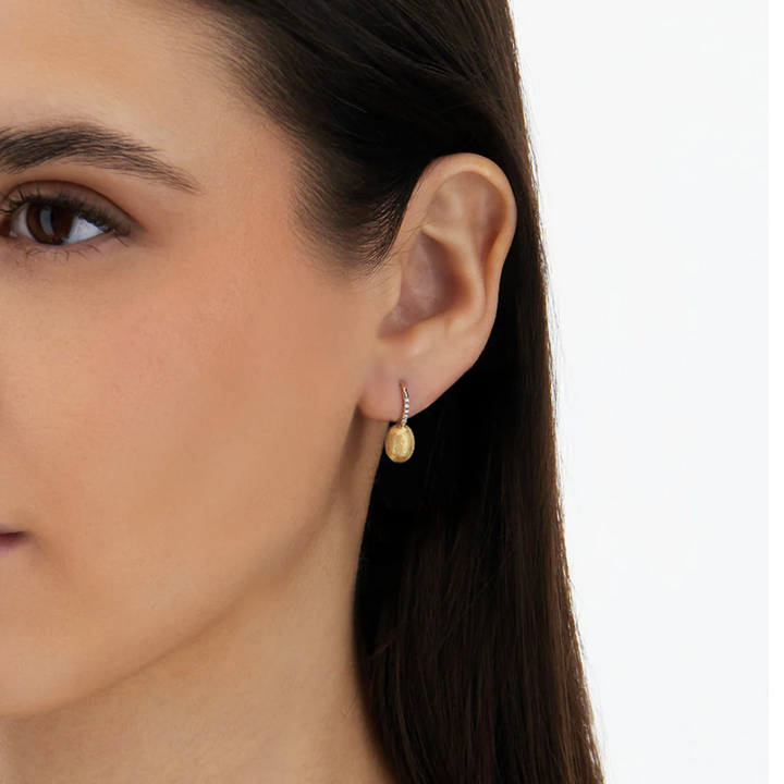 Baby Ciliegine Gold Ball Drop Earrings with Diamonds