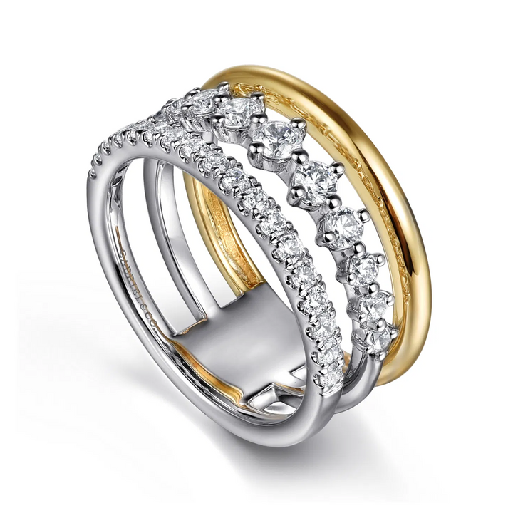 14K White Yellow Gold Graduating Diamond Easy Stackable Ring