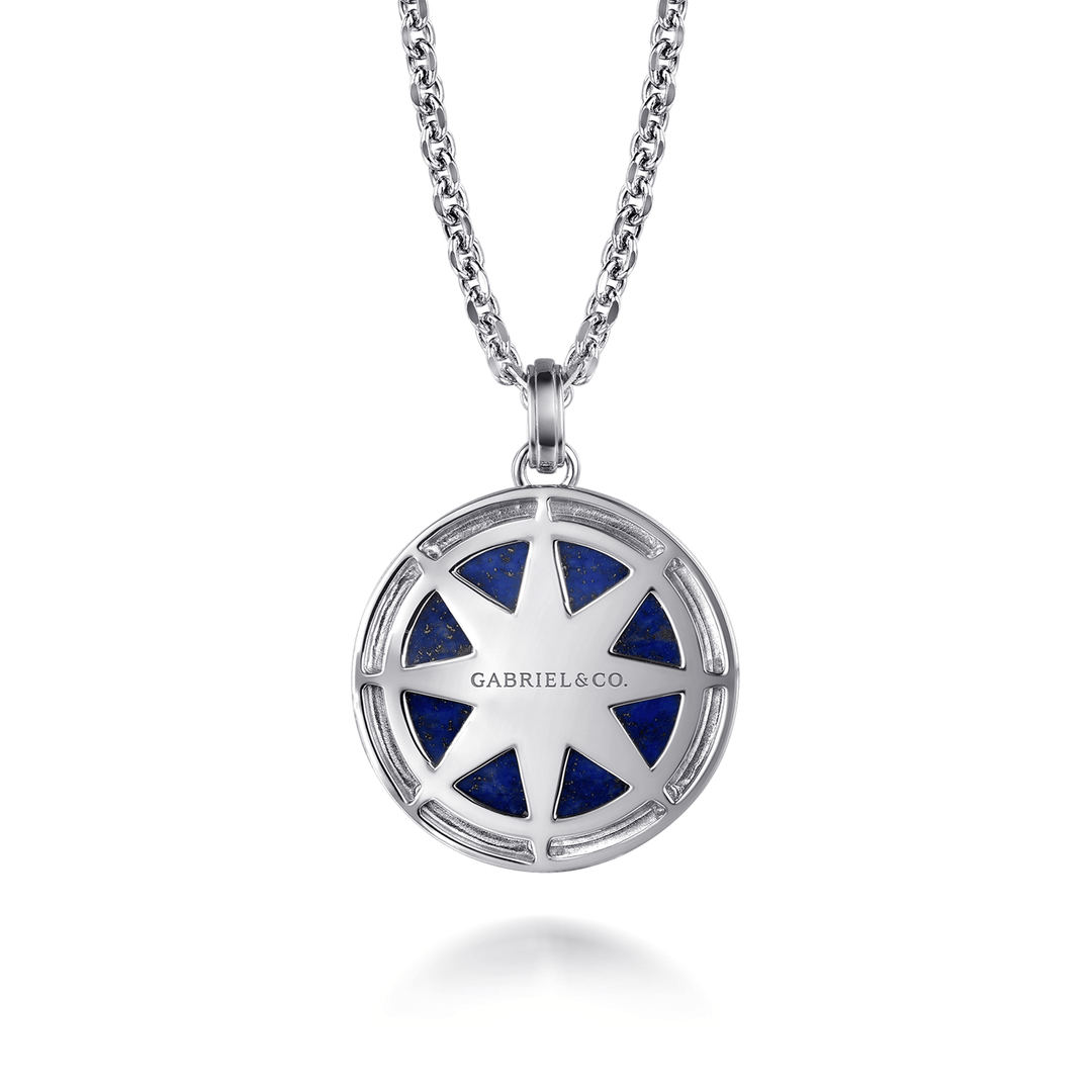 Silver Diamond and Lapis Compass Pendant Necklace
