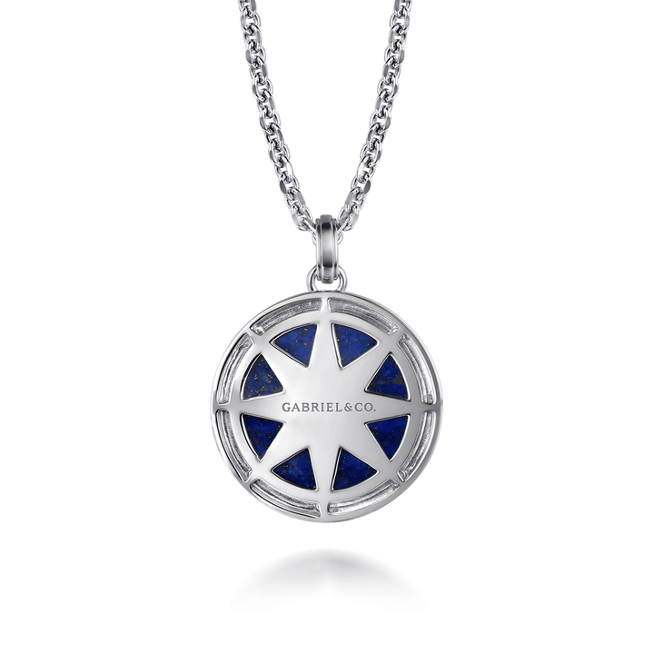 Silver Diamond and Lapis Compass Pendant Necklace