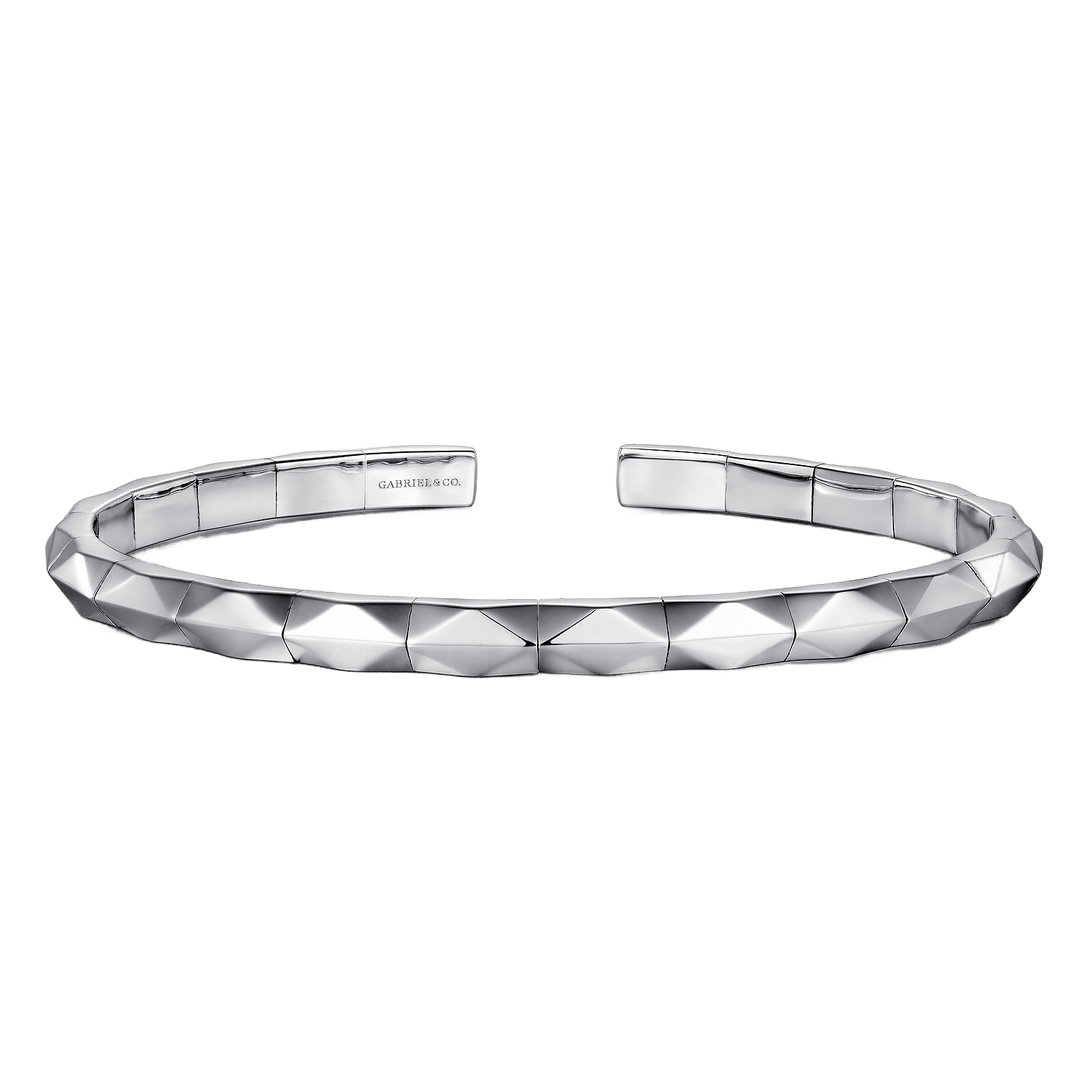 Faceted Open Cuff Silver Bracelet
