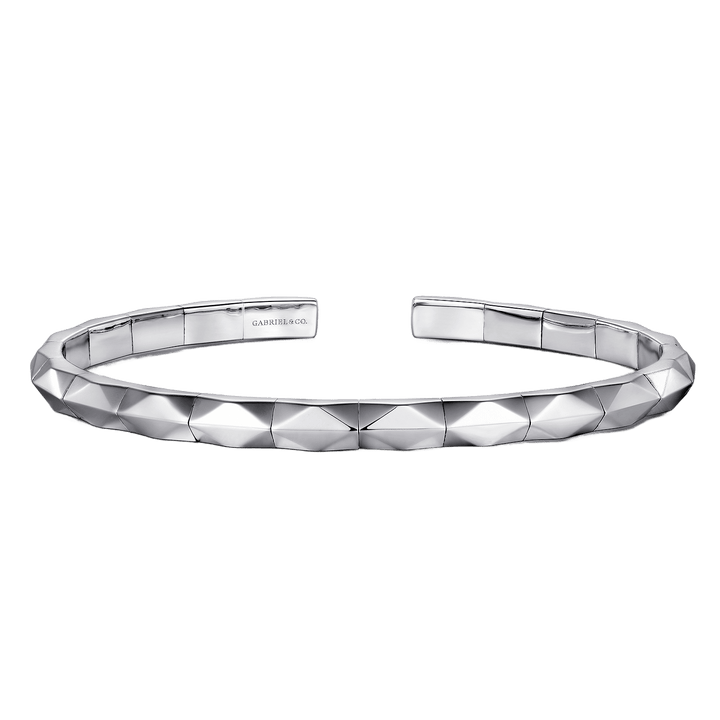 Faceted Open Cuff Silver Bracelet