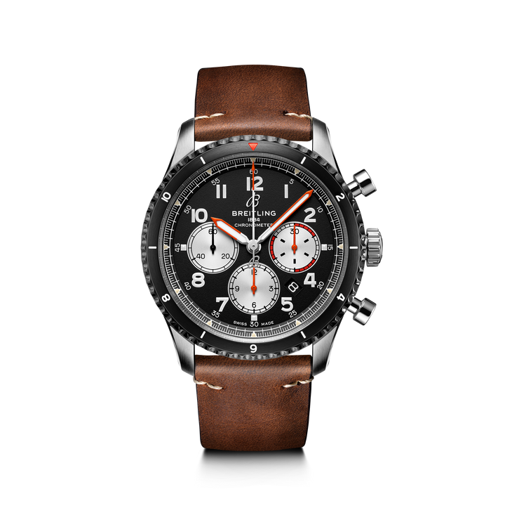 AB01194A1B1X2|BREITLING |AVIATOR B01 CHRONOGRAPH 43 MOSQUITO |Steel Case, Black Dial, Brown Strap