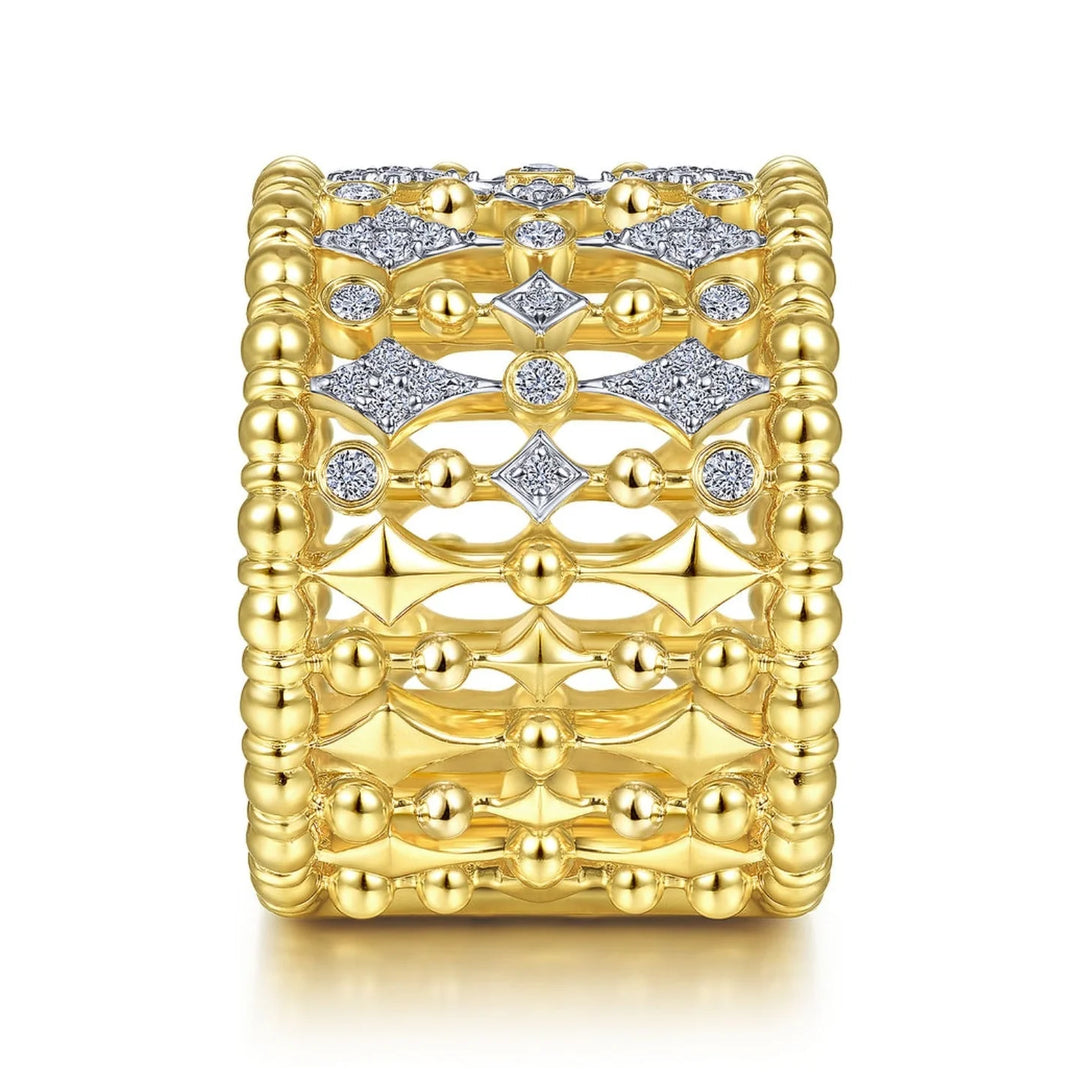 Beaded Gold and Diamond Statement Ring