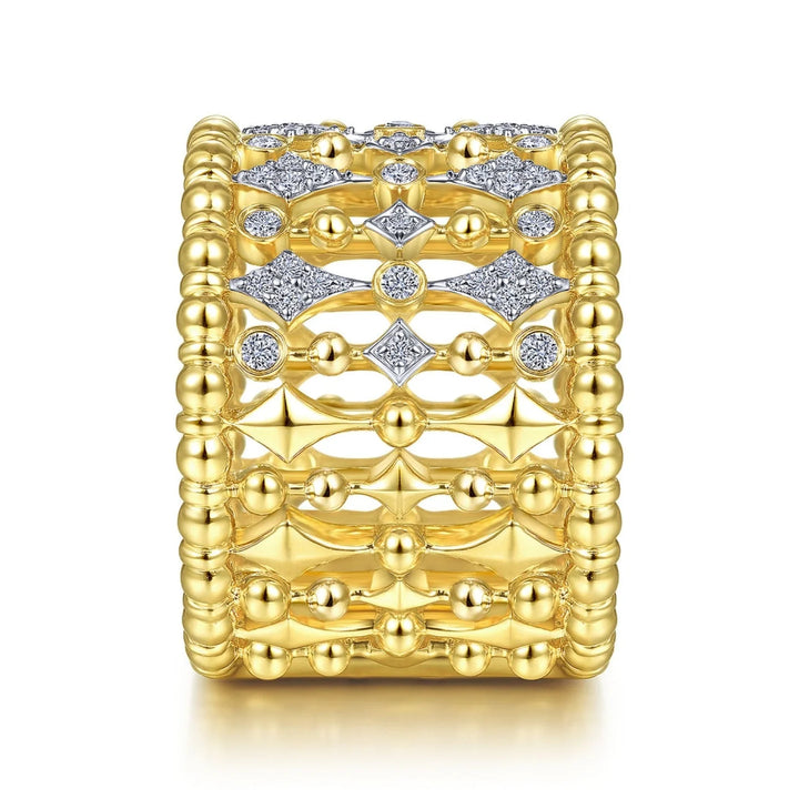 Beaded Gold and Diamond Statement Ring