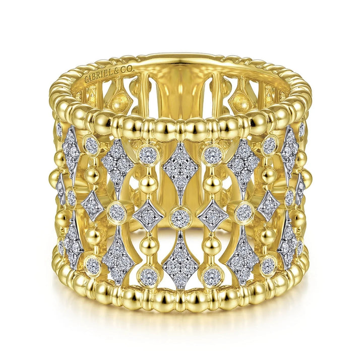 Beaded Gold and Diamond Statement Ring