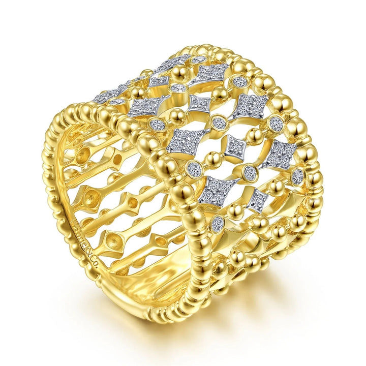Beaded Gold and Diamond Statement Ring