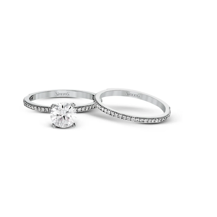Round-Cut Engagement Ring & Matching Wedding Band in 18K White Gold with Diamonds