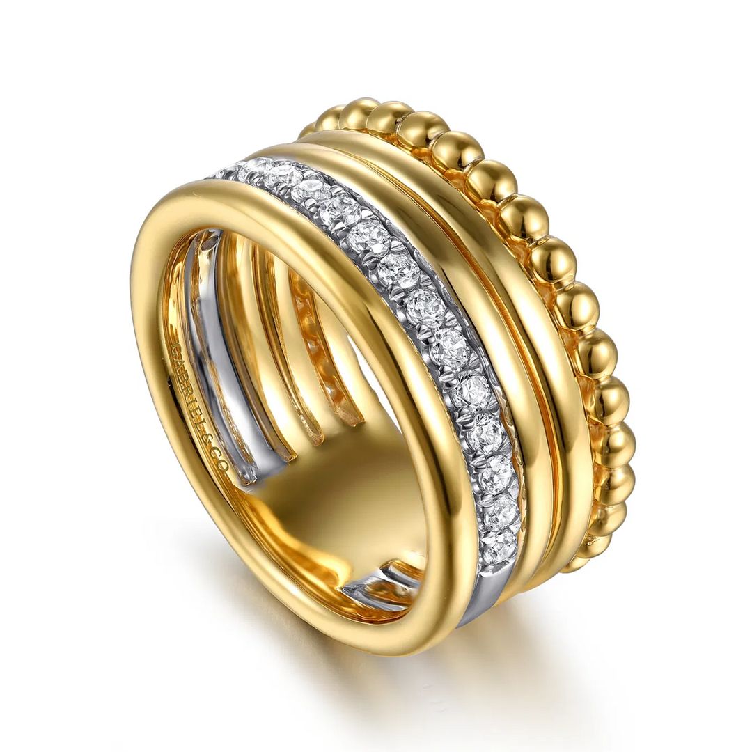 Bujukan Link 14K White Yellow Gold Bujukan Diamond Easy Stackable Ring
