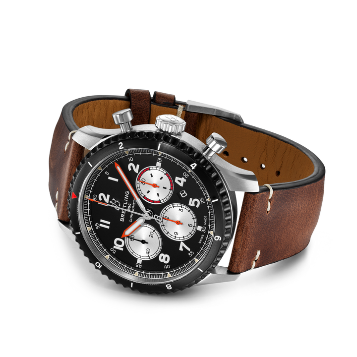 AB01194A1B1X2|BREITLING |AVIATOR B01 CHRONOGRAPH 43 MOSQUITO |Steel Case, Black Dial, Brown Strap