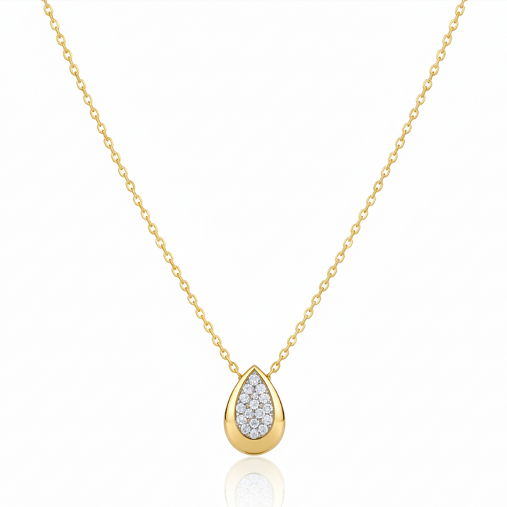 Pave Teardrop Yellow Gold Necklace