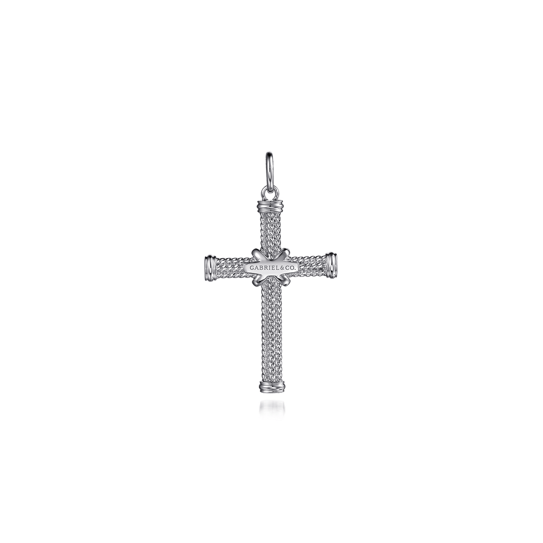 Silver Twisted Rope Cross Pendant with X Center