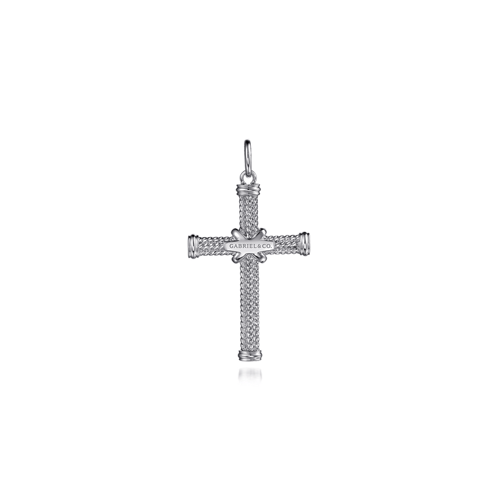 Silver Twisted Rope Cross Pendant with X Center