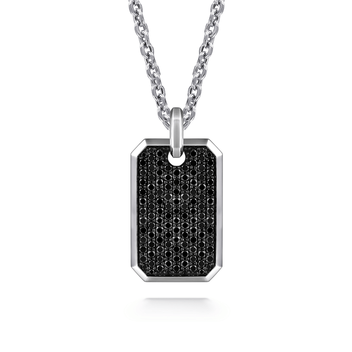 Silver Black Spinel Dog Tag Pendant